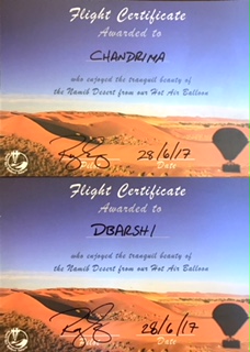 Certificates on completion of Balloon Ride