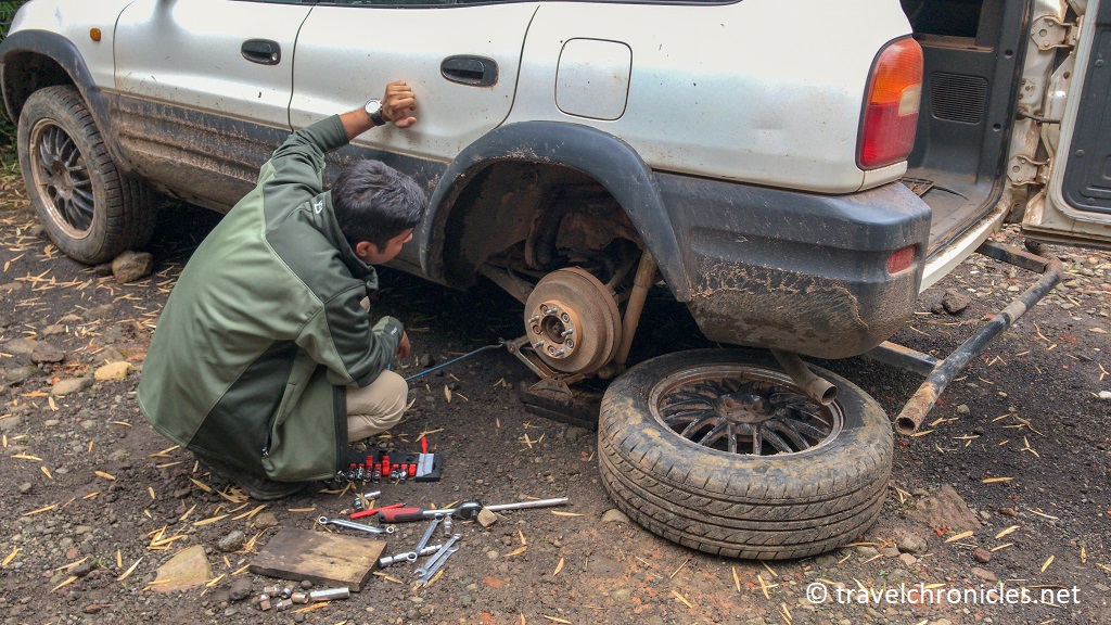 Debarshi fixing our car breakdown