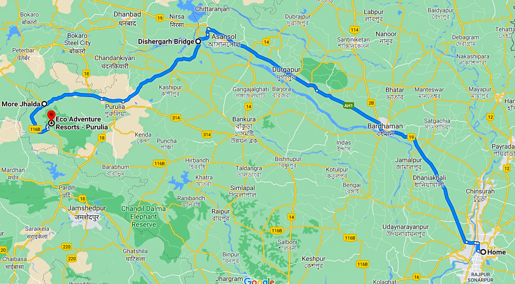 Route from Kolkata to Khairabera
